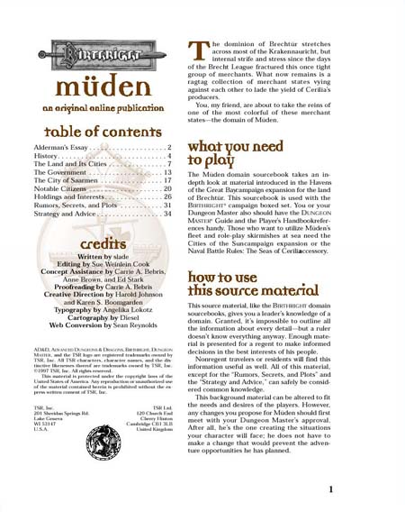 TSR Dungeons & Dragons Archive: Birthright: Player's Secrets of Müden