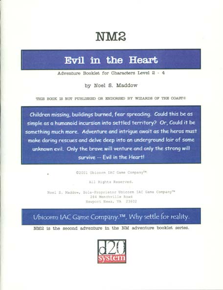 Third Edition Dungeons & Dragons Archive: d20 System: Evil in the Heart