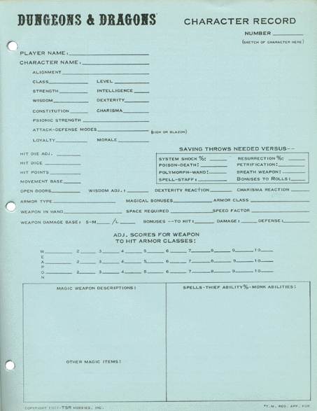 Dungeons & Dragons Archive: Character Record Sheets