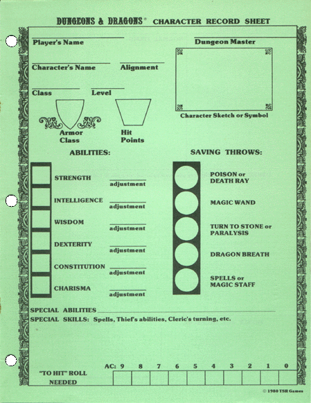 Dungeons & Dragons Archive: Player Character Record Sheets