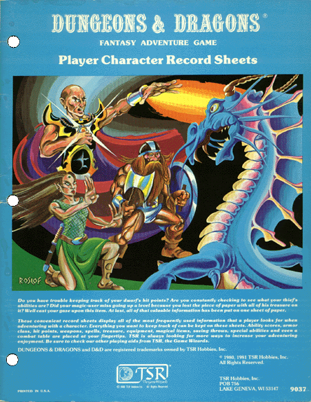 Dungeons & Dragons Archive: Player Character Record Sheets
