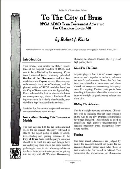 Advanced Dungeons & Dragons Archive: To the City of Brass