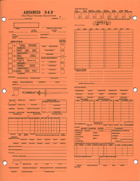 Advanced Dungeons & Dragons Archive: Non-player Character Records