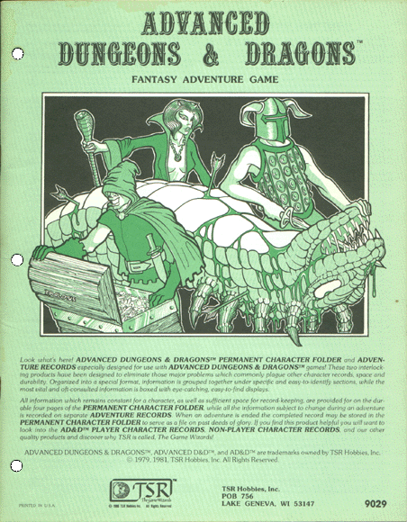 Advanced Dungeons & Dragons Archive: Permanent Character Folder and Adventure Records