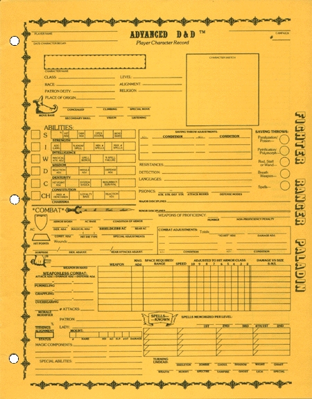 Advanced Dungeons & Dragons Archive: Player Character Record Sheets