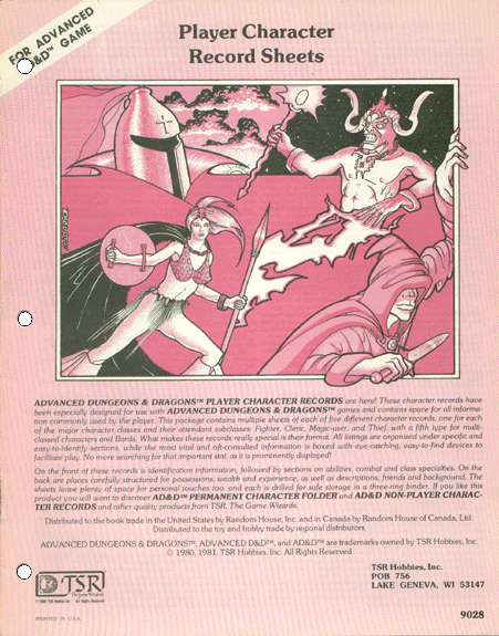 Advanced Dungeons & Dragons Archive: Player Character Record Sheets