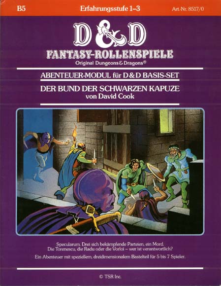 TSR D&D/AD&D Fantasy-Rollenspiele Archive: B5 Der Bund der Schwarzen Kapuze