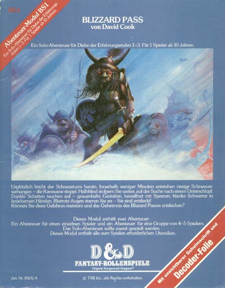 TSR D&D/AD&D Fantasy-Rollenspiele Archive: BS1 Blizzard Pass