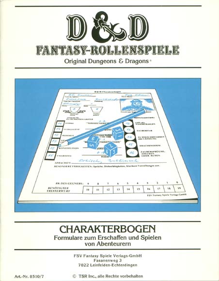 TSR D&D/AD&D Fantasy-Rollenspiele Archive: Charakterbogen