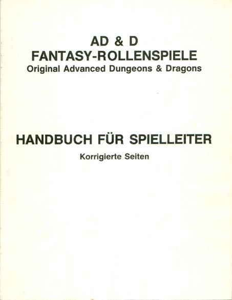 TSR D&D/AD&D Fantasy-Rollenspiele Archive: Handbuch für Spielleiter Korrigierte Seiten