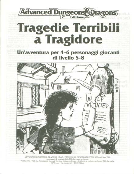 TSR Dungeons & Dragons Archive: Italian Dungeons & Dragons: Tragedie Terribili a Tragidore